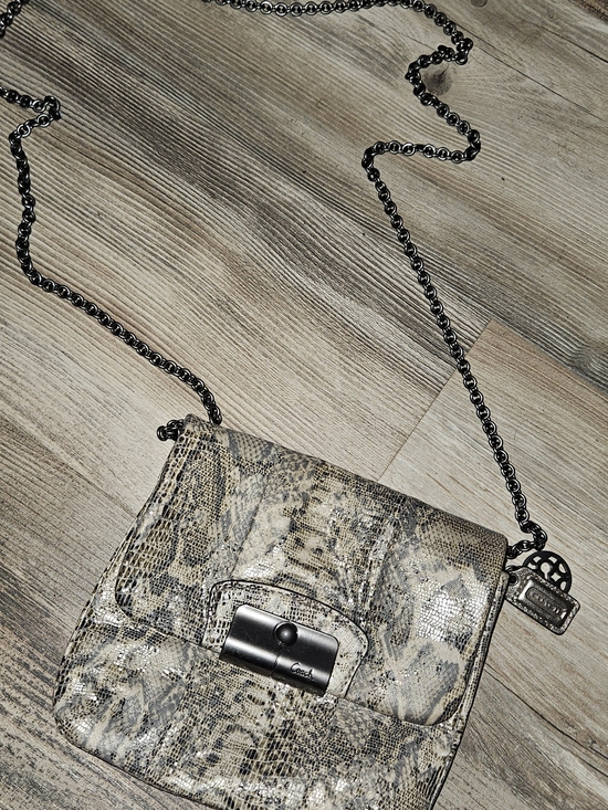 Coach Handbags - Coach Snake-Print Crossbody in Neutral Taupe and Black Hardware